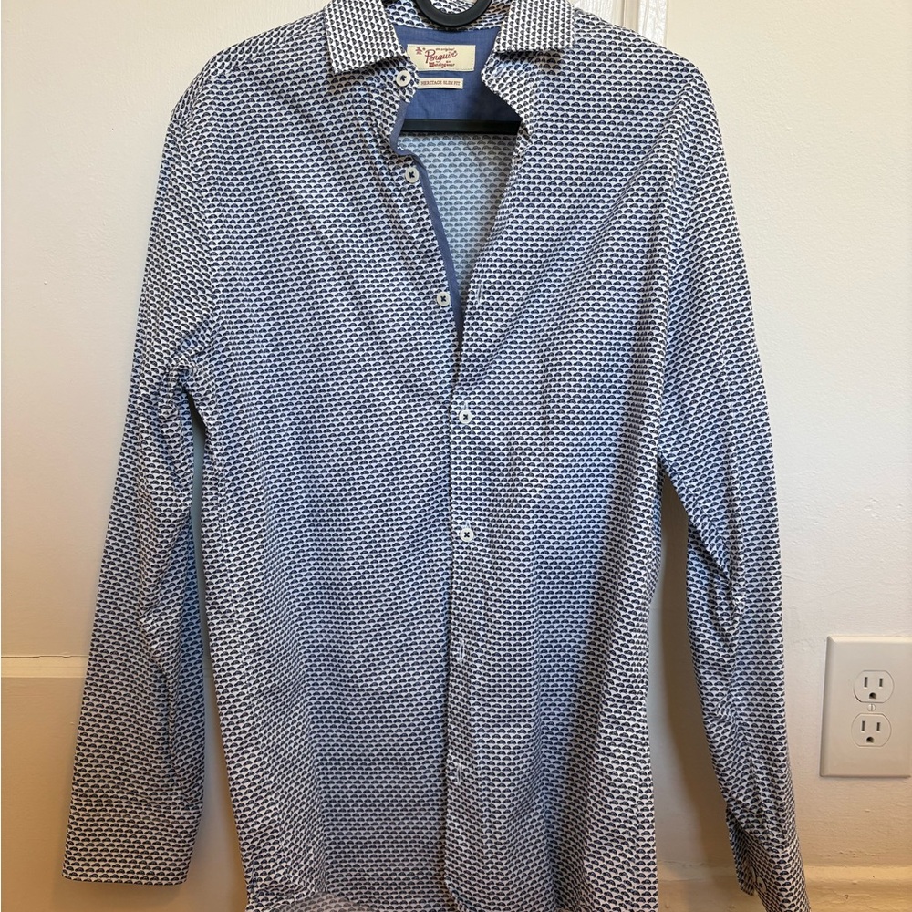 Original Penguin Navy and White Car Pattern Button Down Shirt